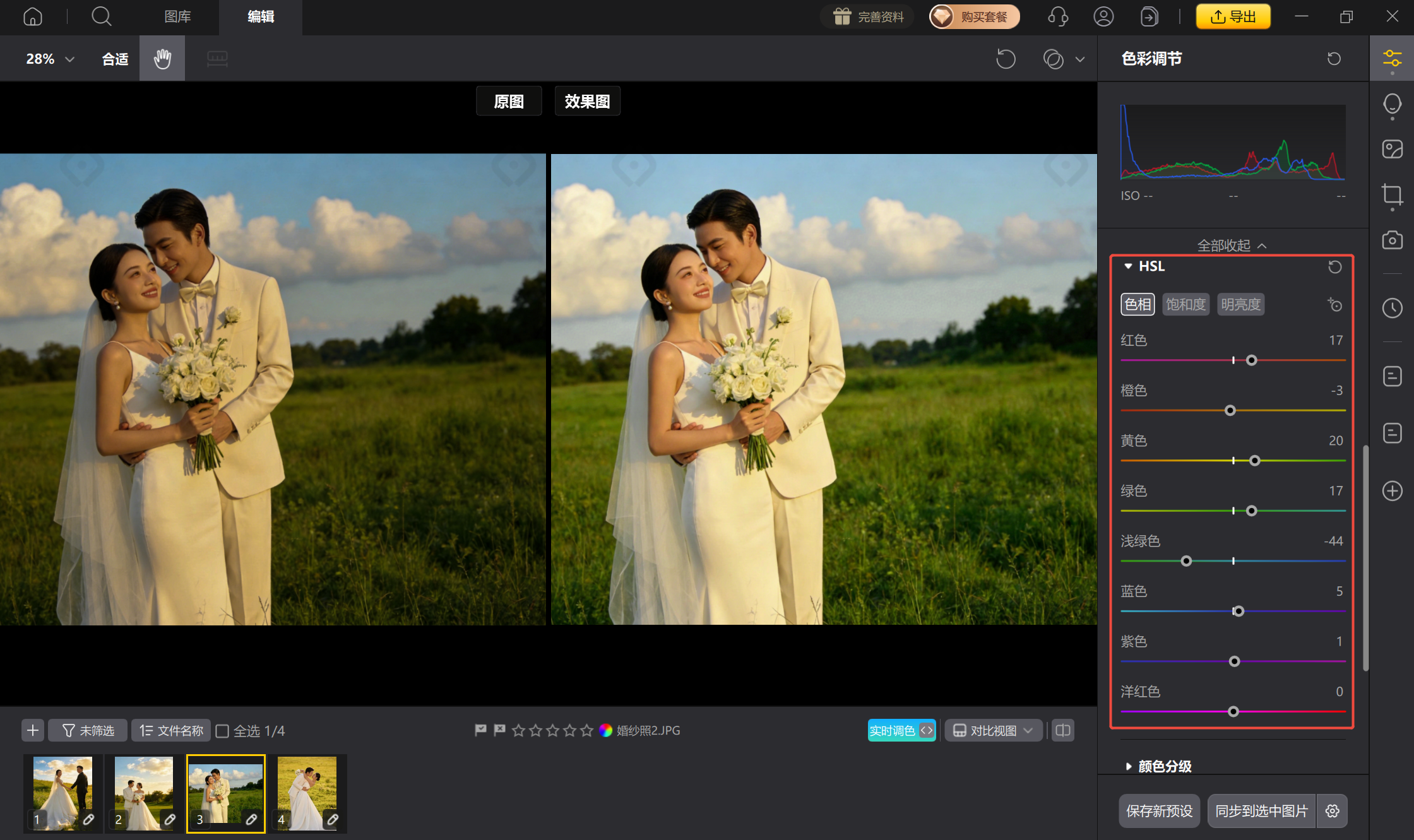 HSL色彩分区调整界面示意