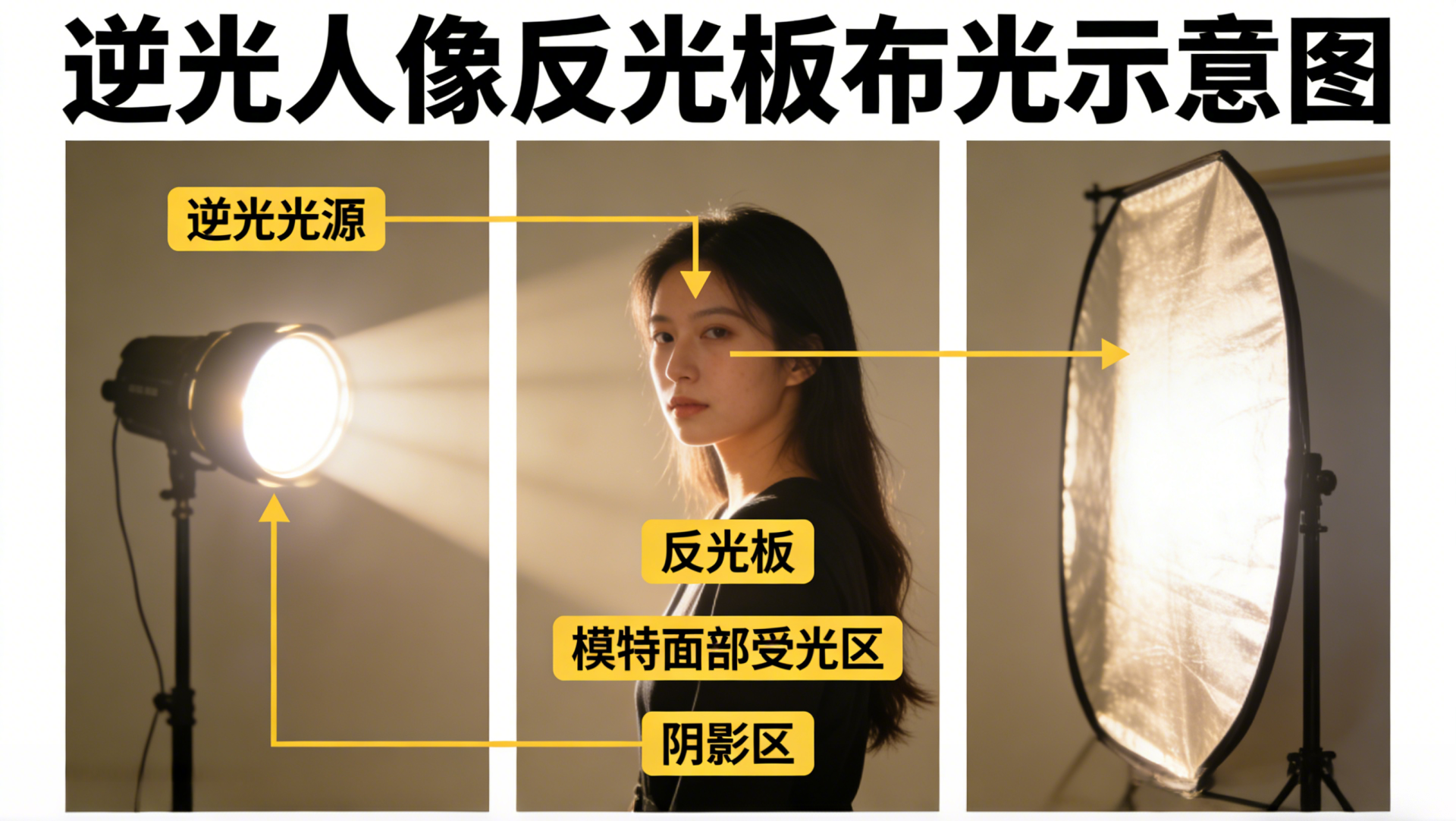 影像之匠-逆光人像反光板布光示意图