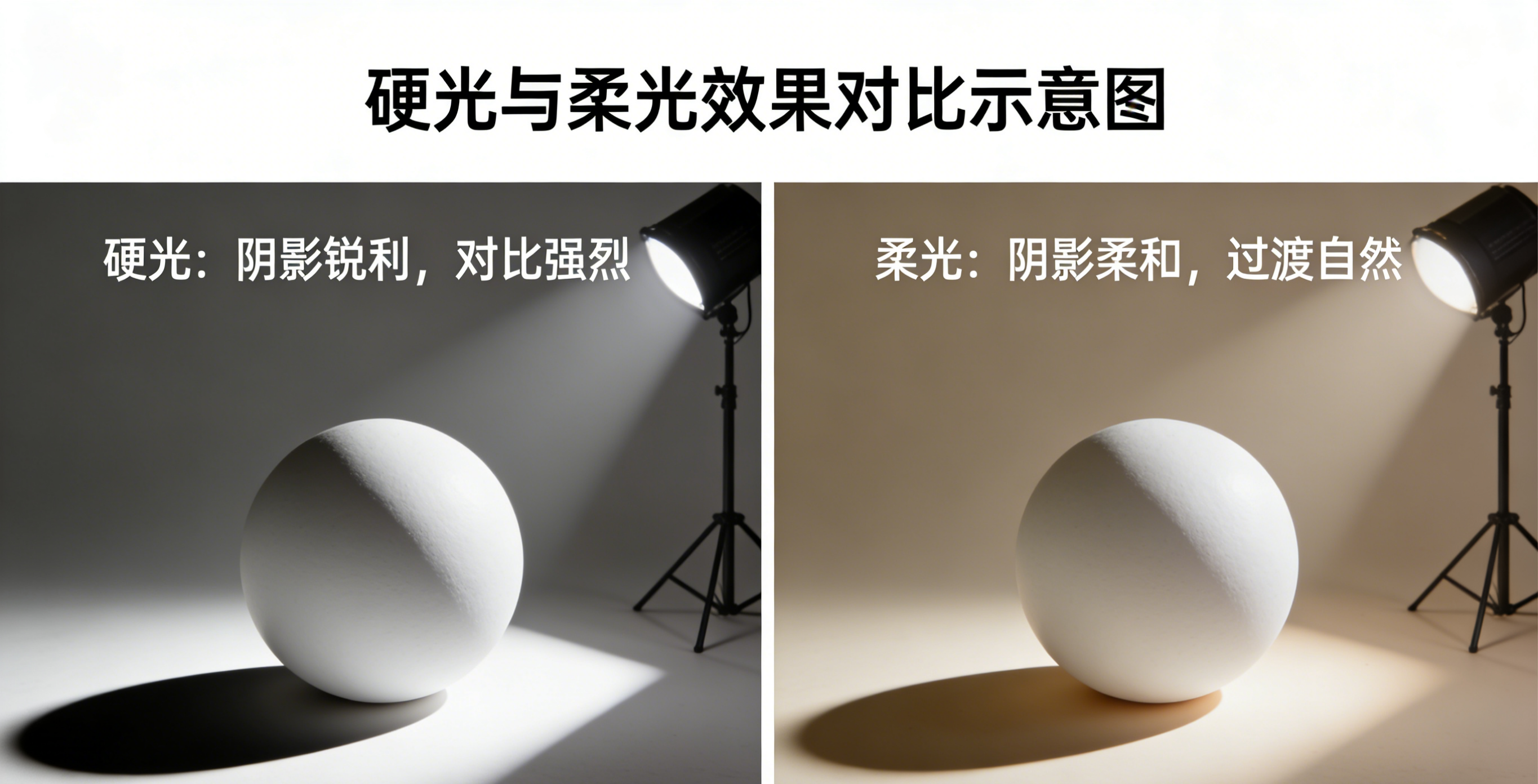 影像之匠-硬光与柔光效果对比示意图